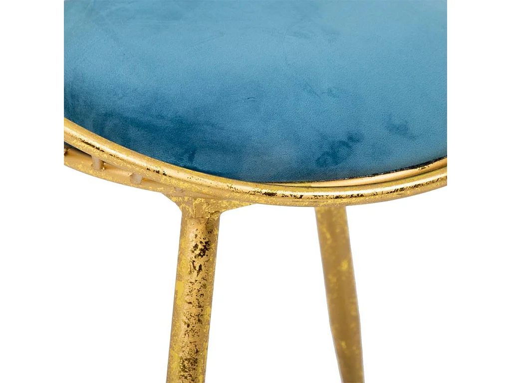 Blau gepolsterte goldene Metallbank 55x46x70h cm
