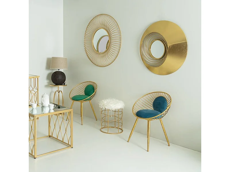 Banco estofado em metal dourado azul 55x46x70