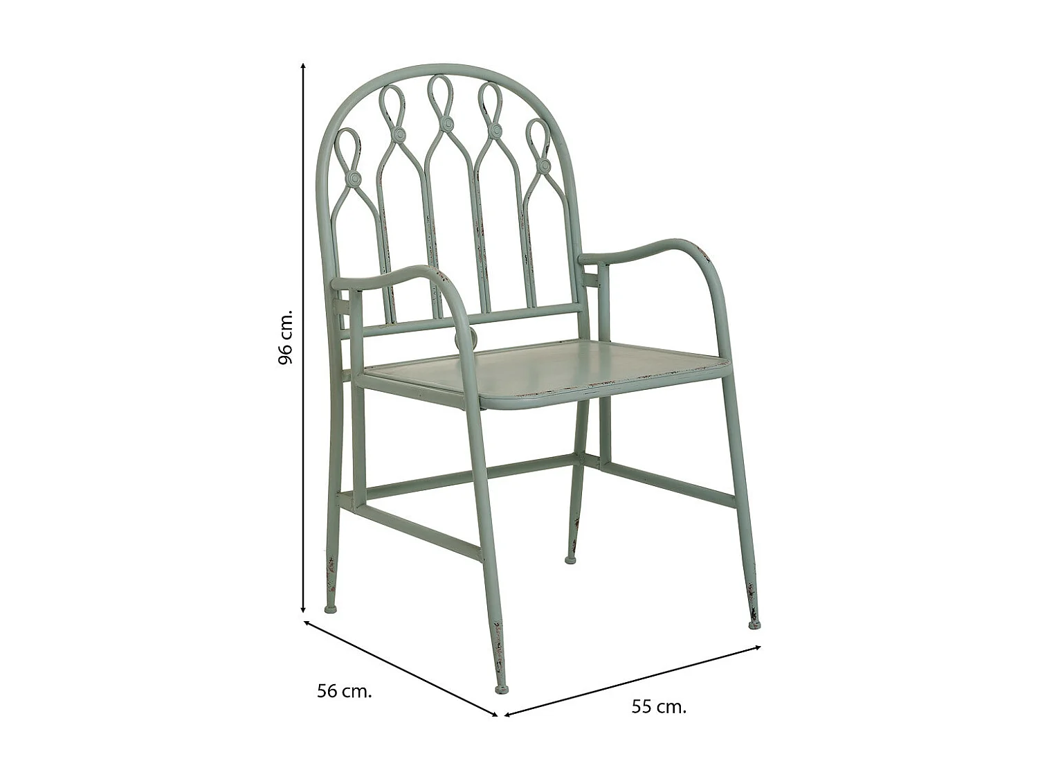Chaise en métal vert 55x56x96h