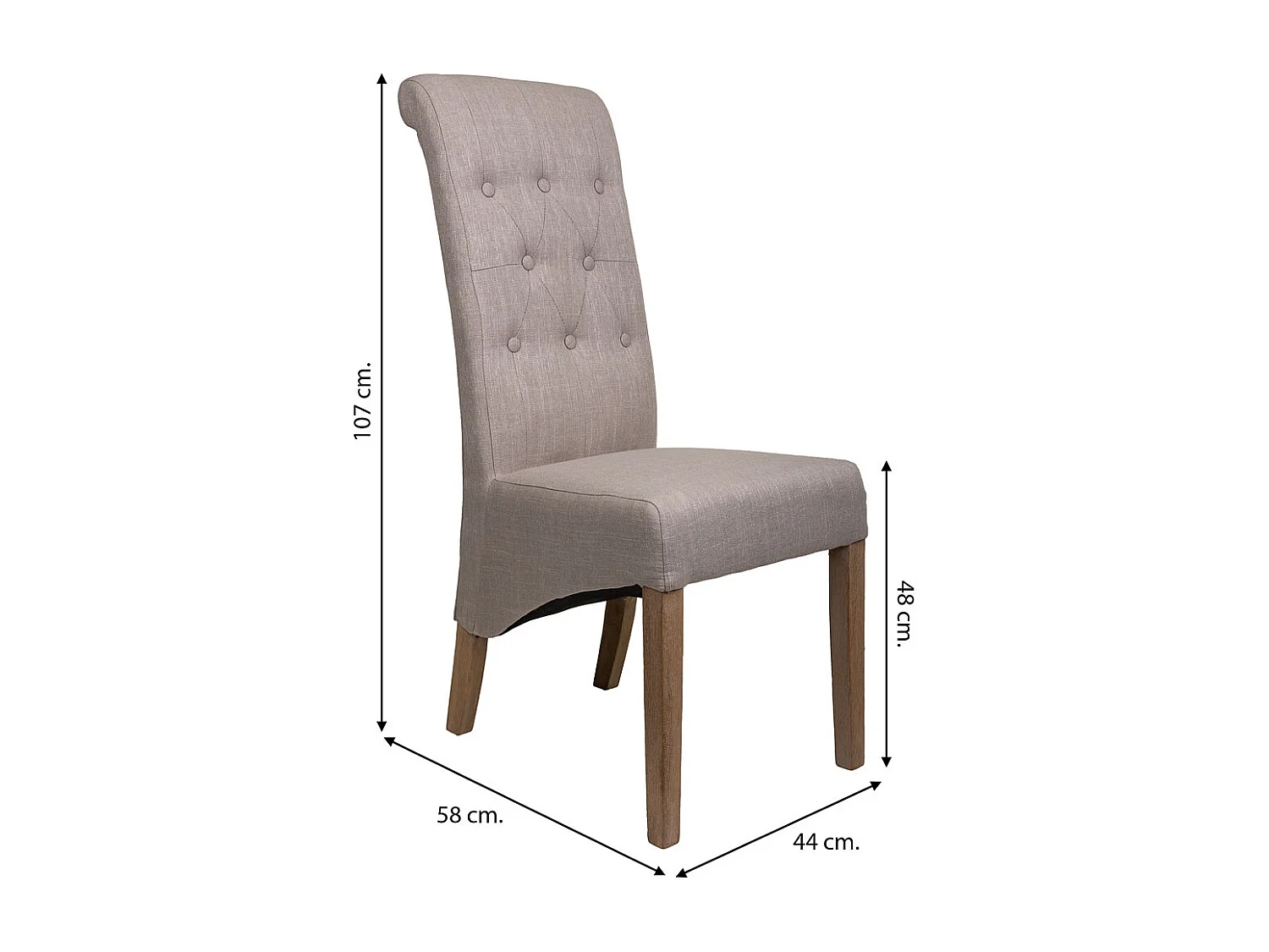 Sedia in legno imbottita grigia 44x58x48/107h