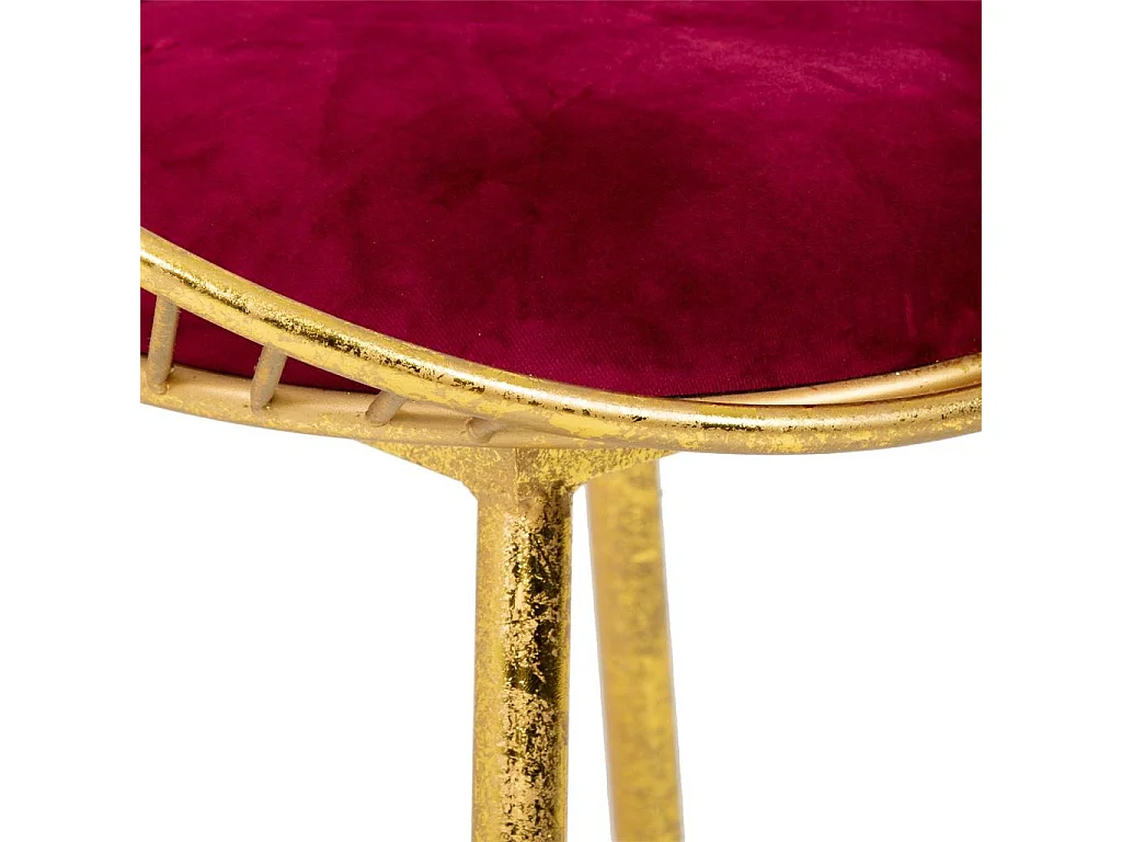 Banc en métal doré rembourré rouge 55x46x70h