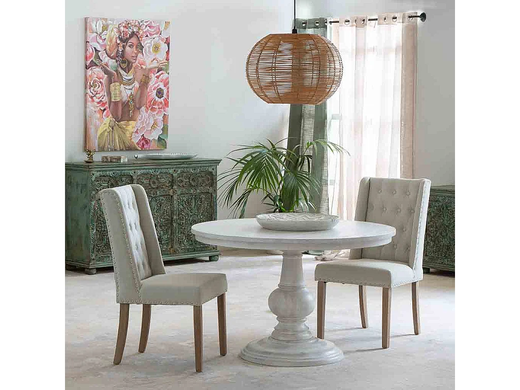 Cadeira estofada em madeira creme 53x53x48/102