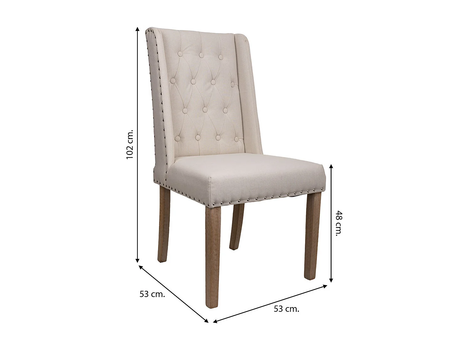 Cadeira estofada em madeira creme 53x53x48/102