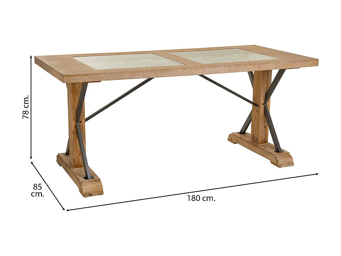 Brauner Tisch aus Holz und Metall 180x85x78h cm