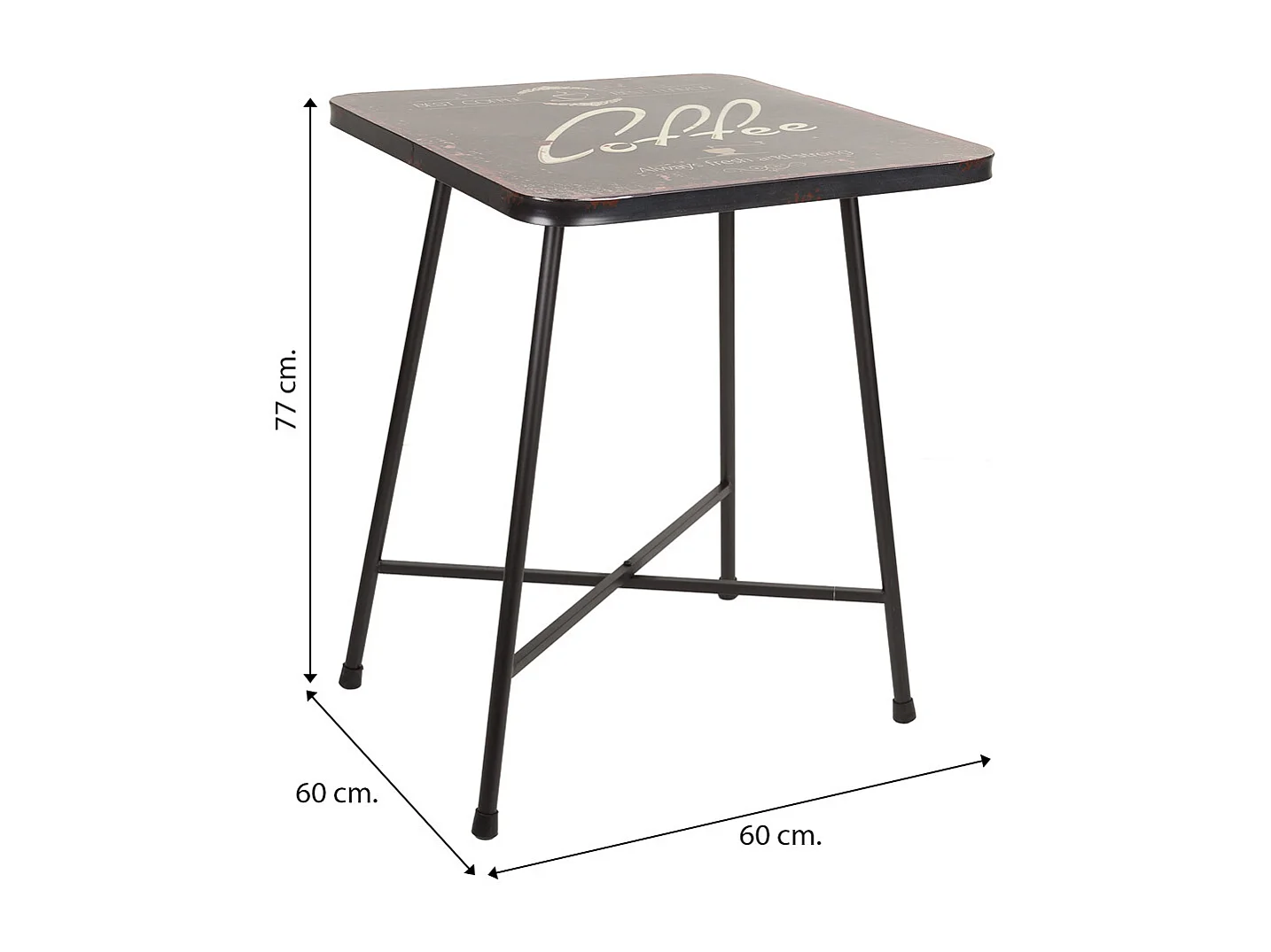 Quadratischer schwarzer Metalltisch 60x60x77h cm