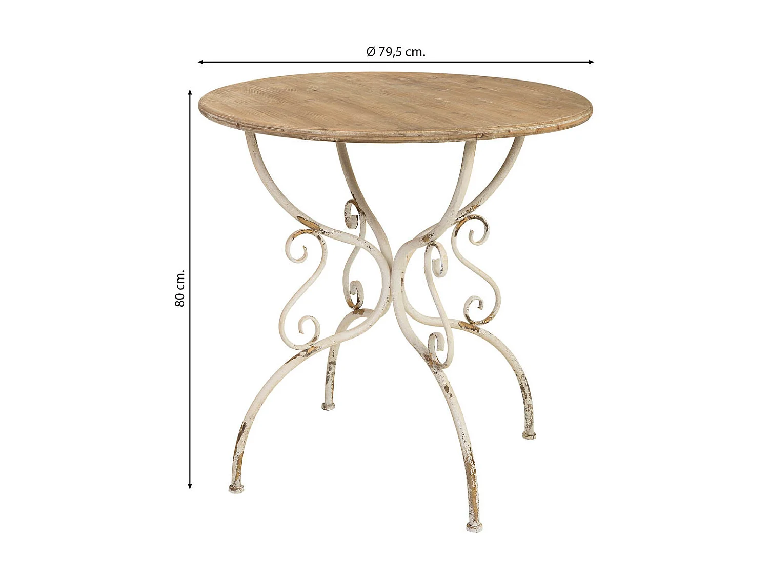 Tisch aus Holz und Metall mit gealterter Oberfläche 79,5x79,5x80