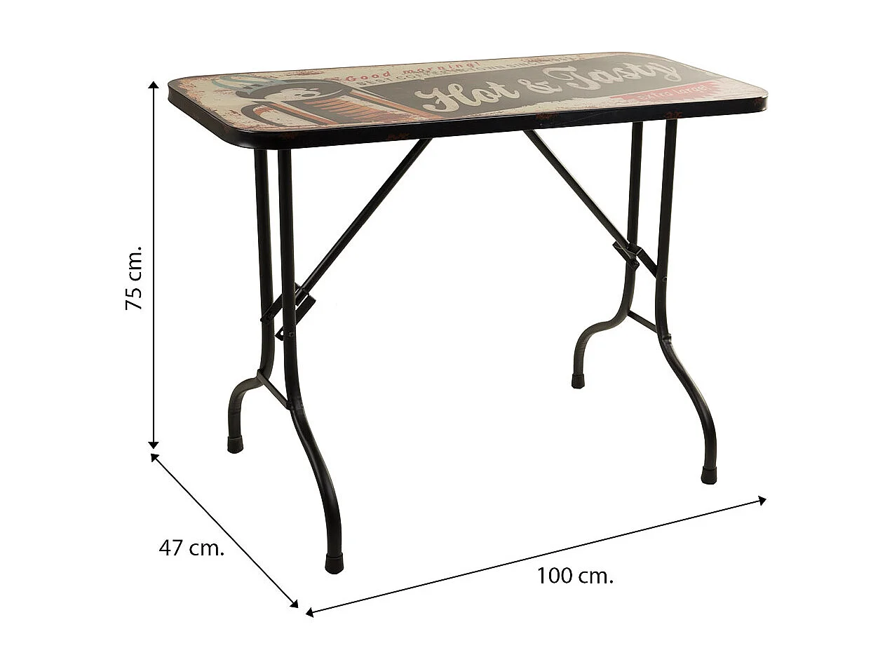 Rechteckiger schwarzer Metalltisch 100x47x75h cm