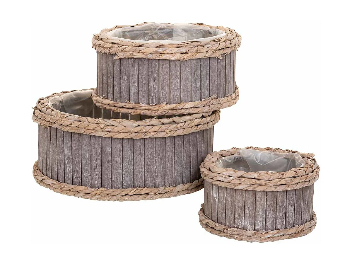 Set di 3 cestini ovali in legno grigio