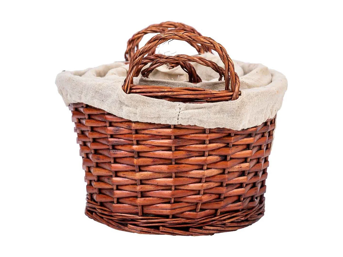 Conjunto de 3 cestos de vime forrados em castanho