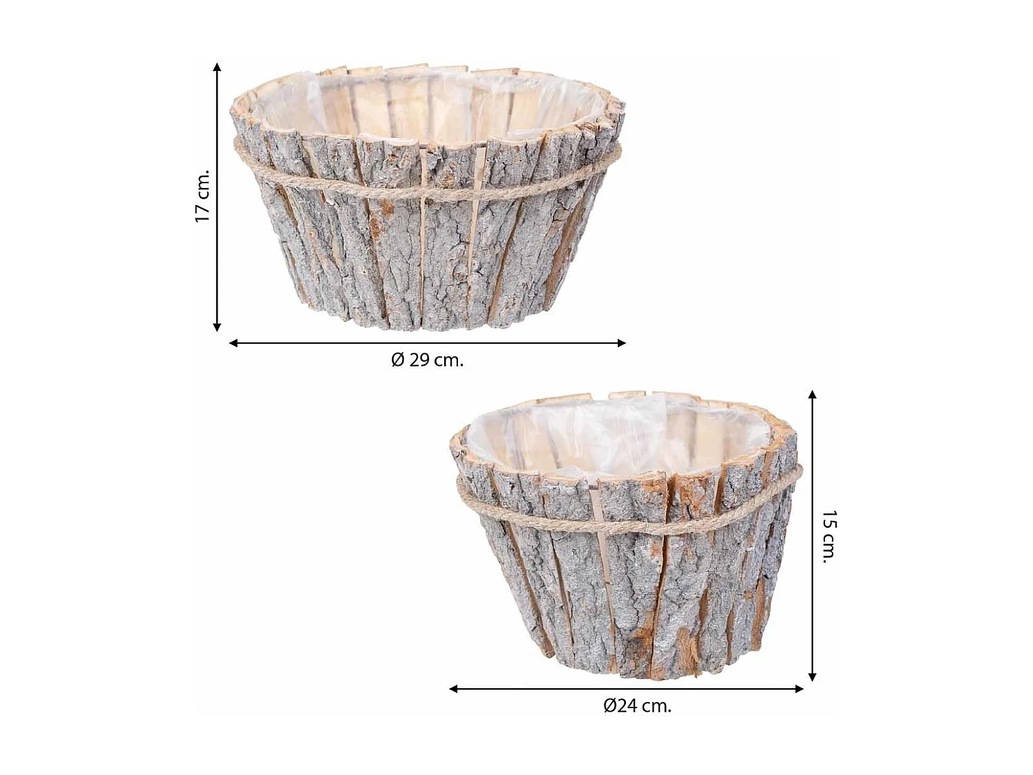 Set mit 2 braunen Holzkörben