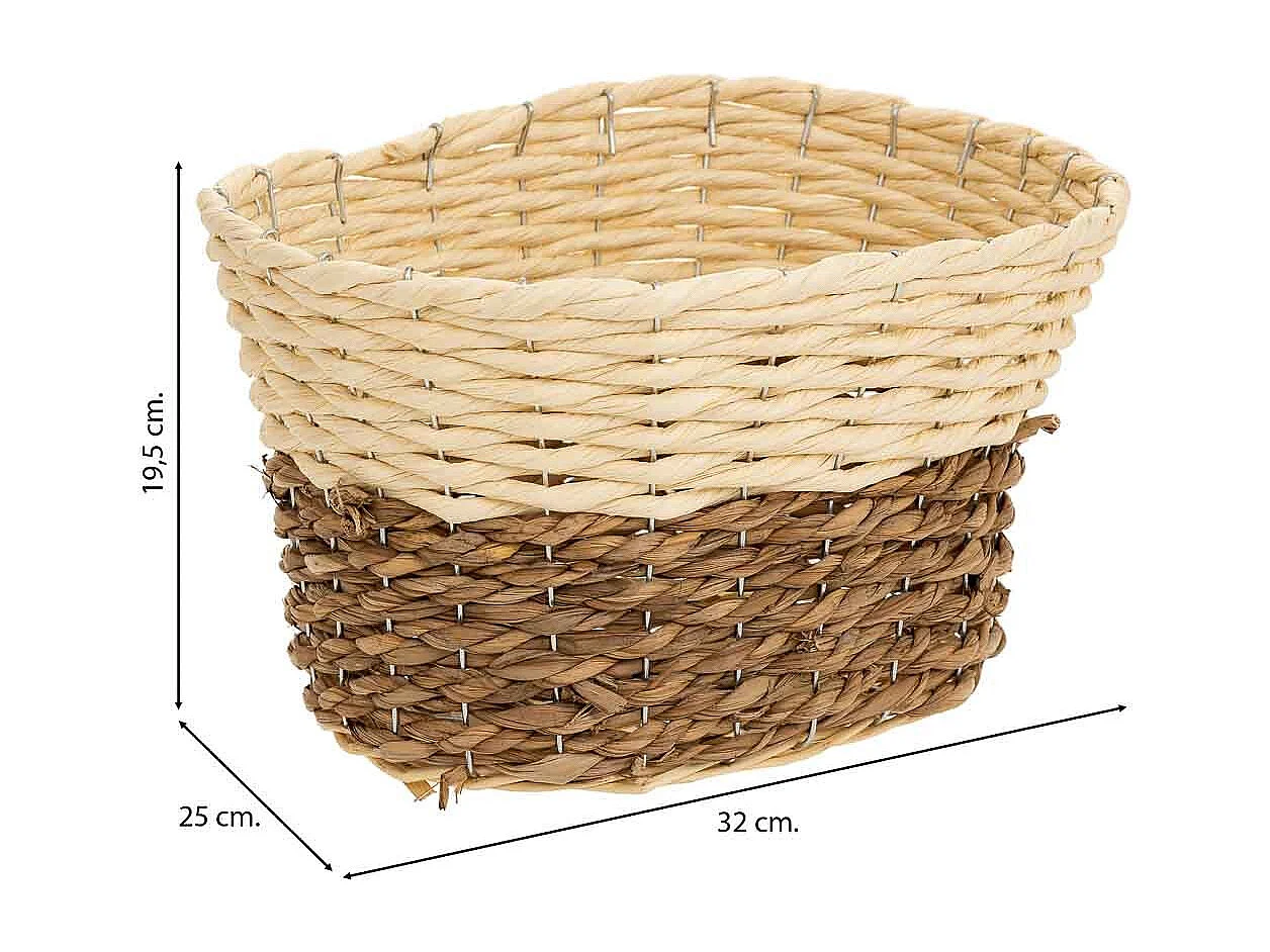 Holzkorb, Papierseil und Naturfaser gelb 32x25x19,5h cm
