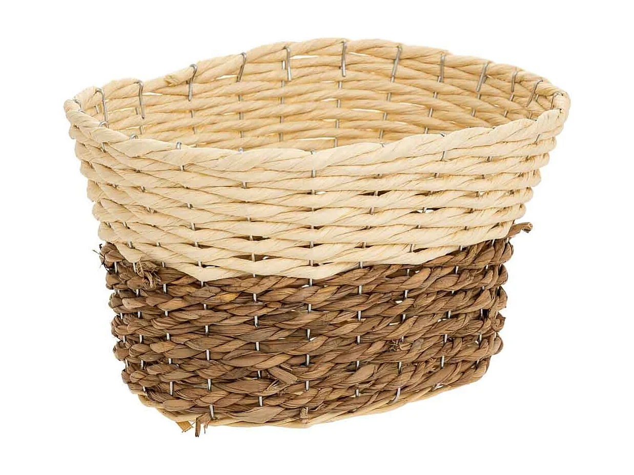 Panier en bois, corde de papier et fibre naturelle jaune 32x25x19,5h