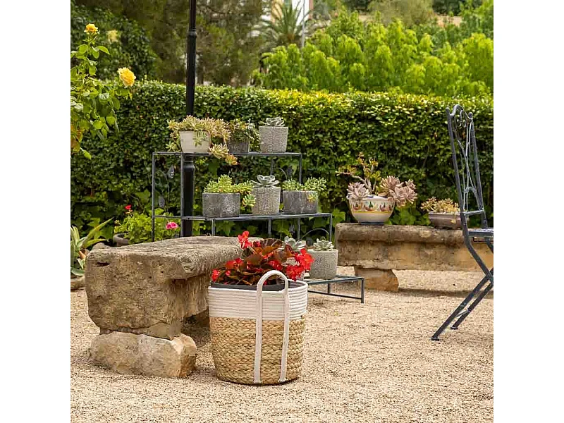 Cesto de corda trançada branca d30x30