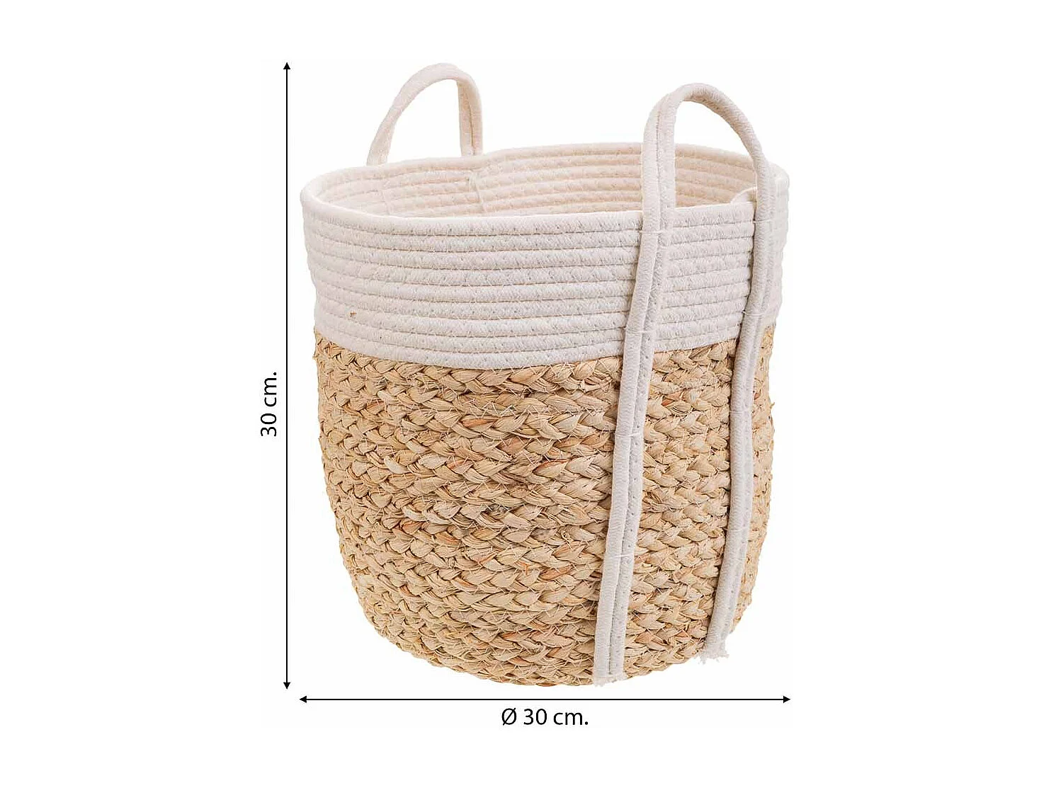 Cesto blanco de cuerda trenzada d30x30