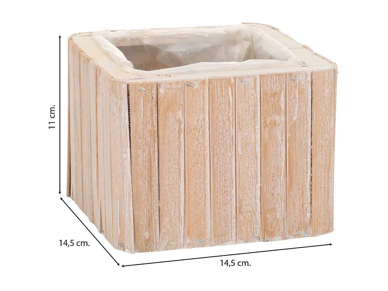 Cesto quadrado de madeira marrom 14,5x14,5x11