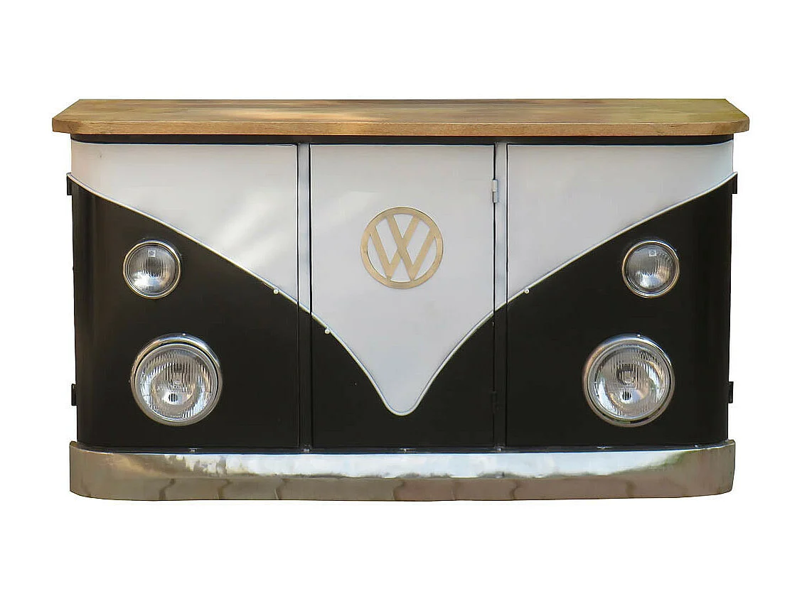 Aparador furgoneta de madera y metal azul 150x47x86