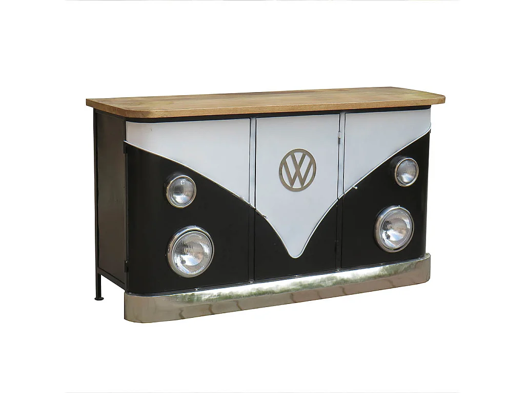 Aparador furgoneta de madera y metal azul 150x47x86