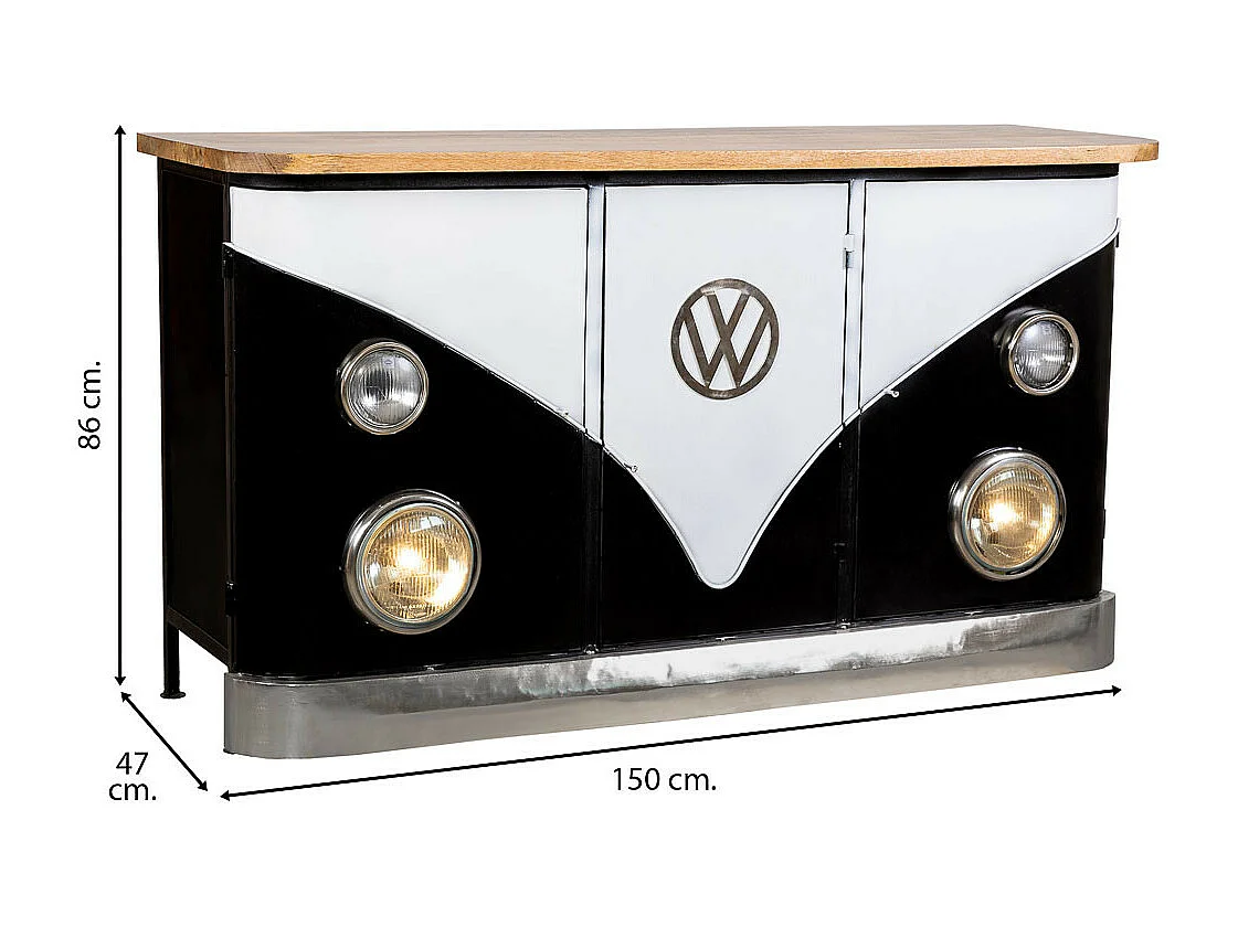 Aparador furgoneta de madera y metal azul 150x47x86