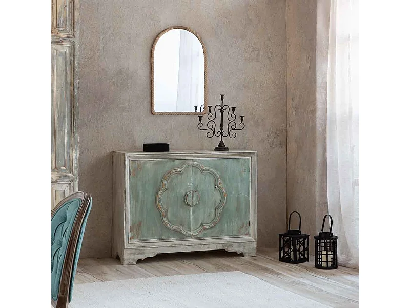 Credenza in metallo con 2 porte in finitura invecchiata 120x38x92