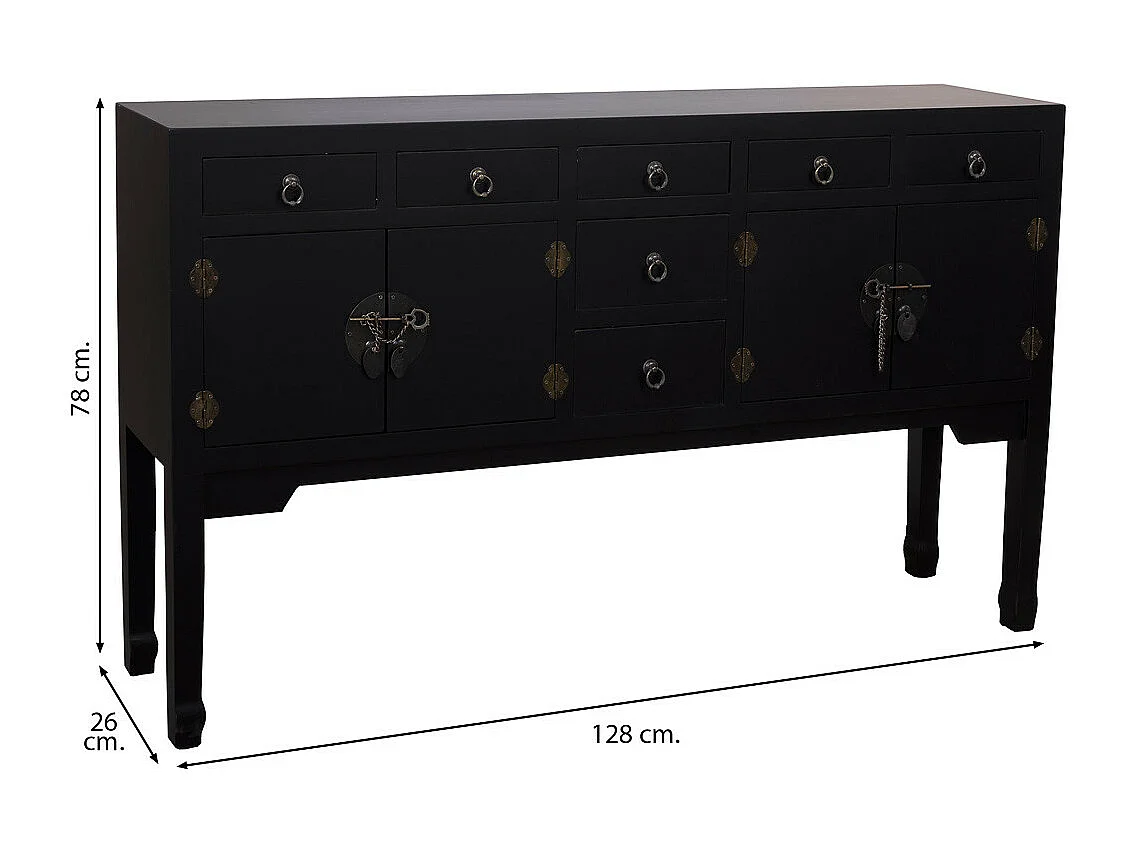 Buffet en bois avec 7 tiroirs et 2 portes 128x26x78