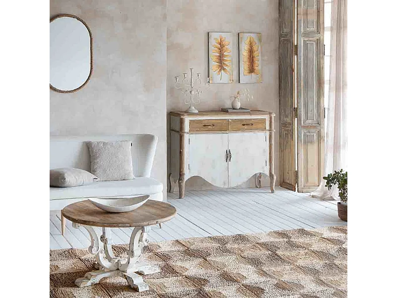 Buffet en bois avec 2 portes et 2 tiroirs en fini vieilli 120x38x92