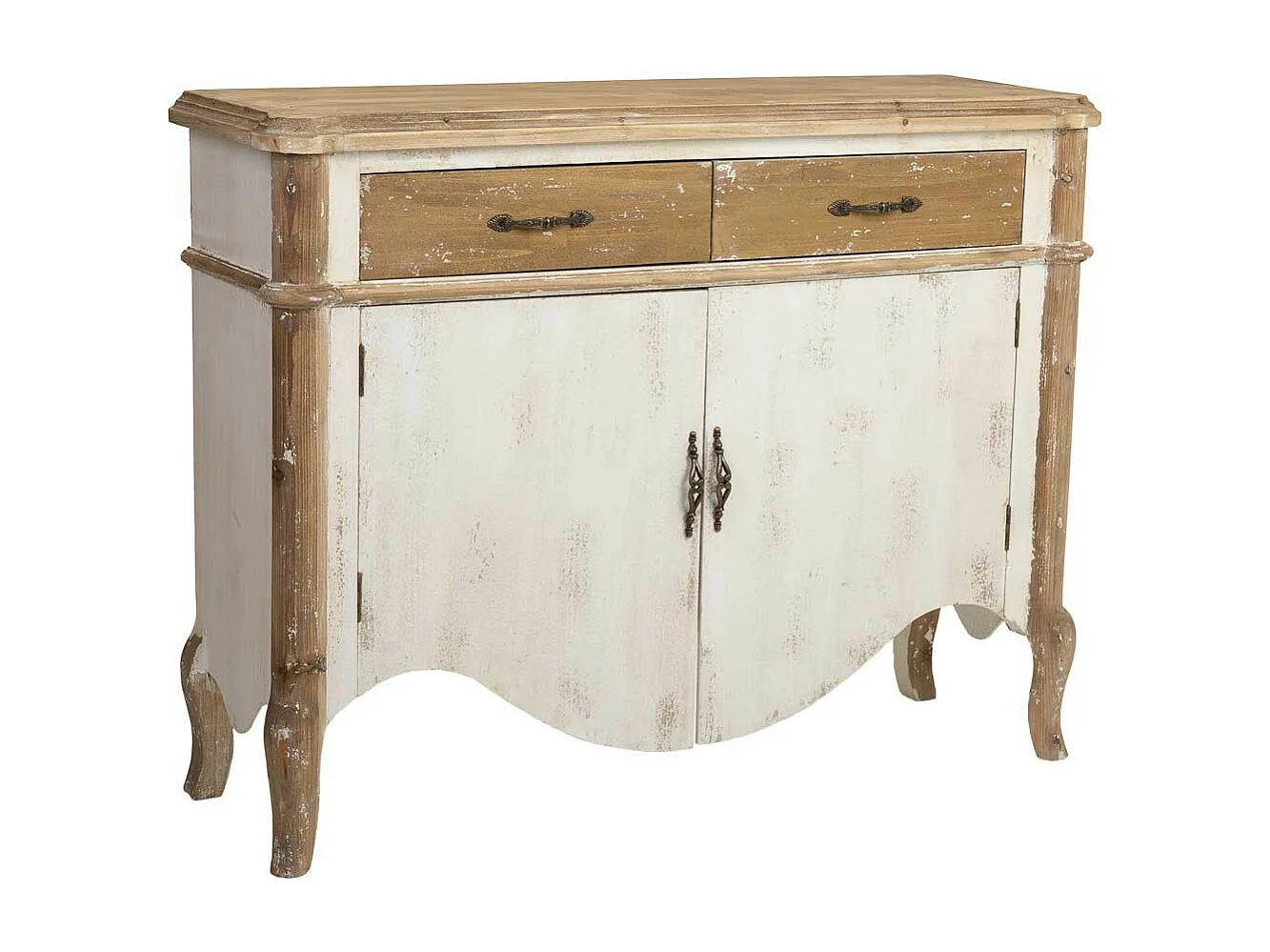 Buffet en bois avec 2 portes et 2 tiroirs en fini vieilli 120x38x92