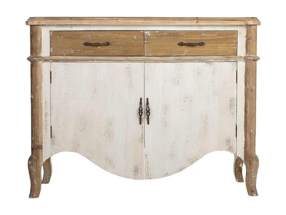 Buffet en bois avec 2 portes et 2 tiroirs en fini vieilli 120x38x92