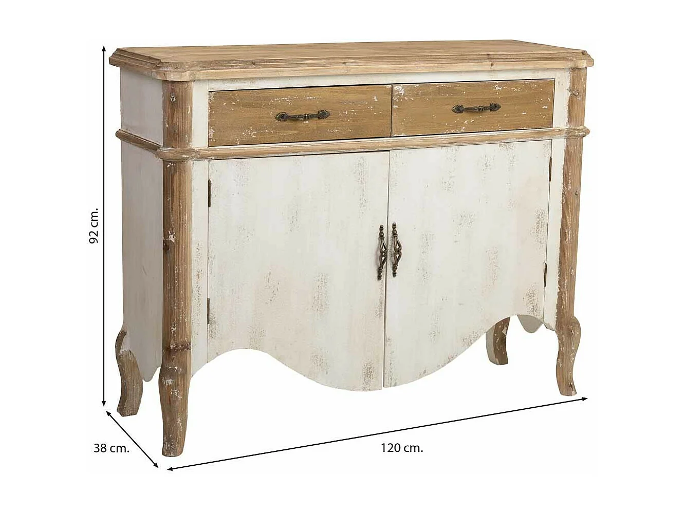 Buffet en bois avec 2 portes et 2 tiroirs en fini vieilli 120x38x92