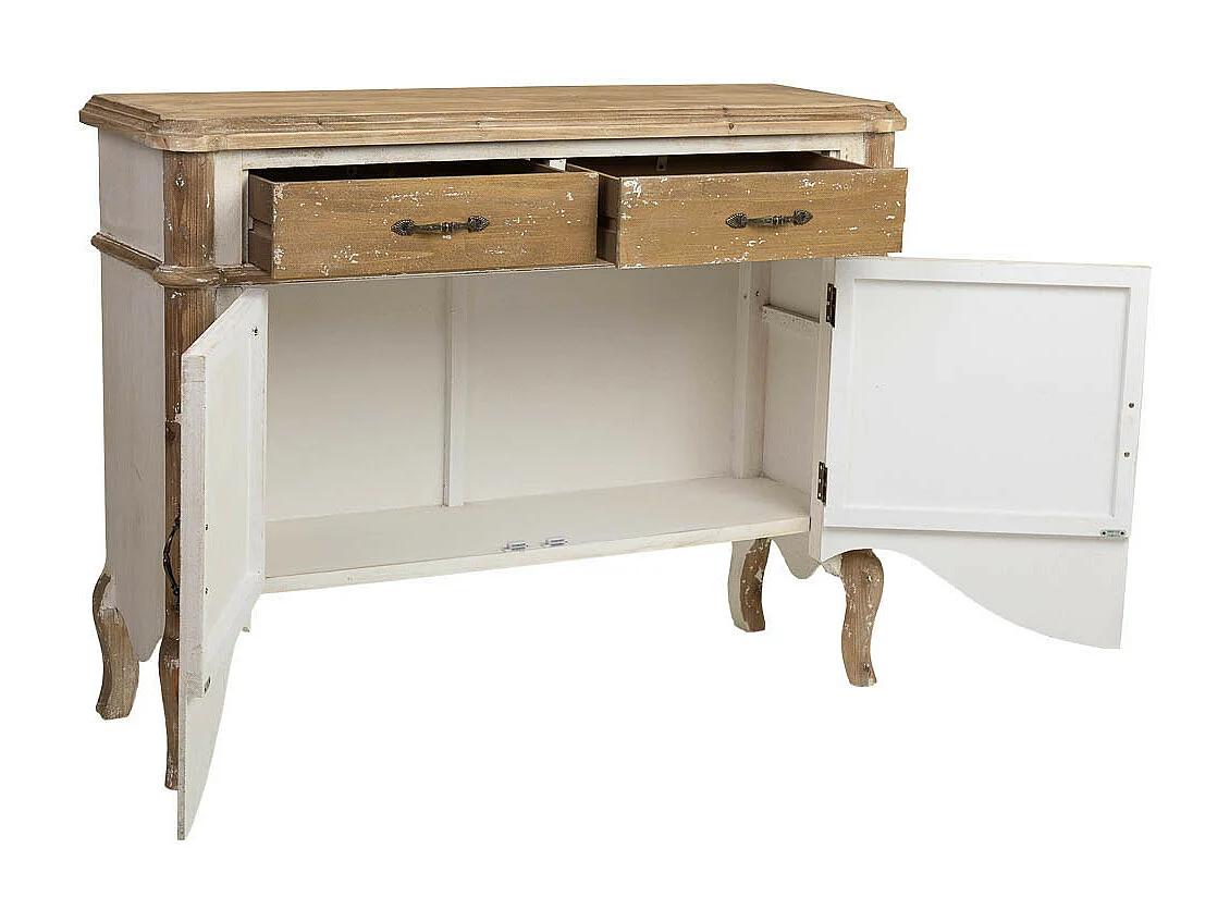 Buffet en bois avec 2 portes et 2 tiroirs en fini vieilli 120x38x92