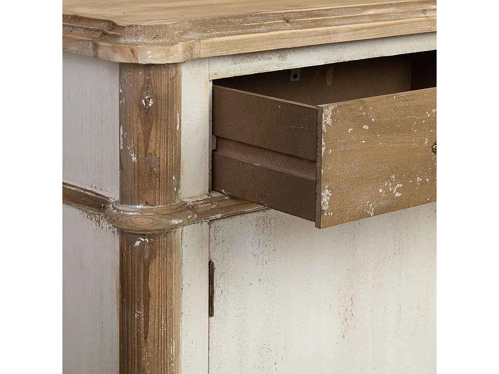 Buffet en bois avec 2 portes et 2 tiroirs en fini vieilli 120x38x92