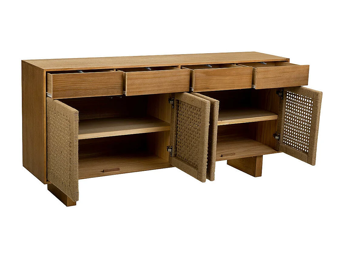 Aparador de madeira e corda entrançada castanho 160x36x75