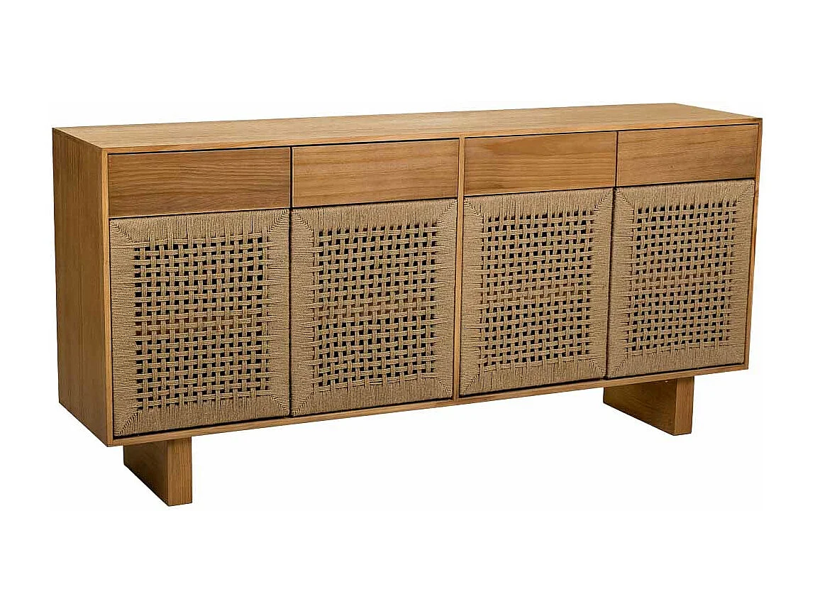 Aparador de madera y cuerda trenzada marrón 160x36x75