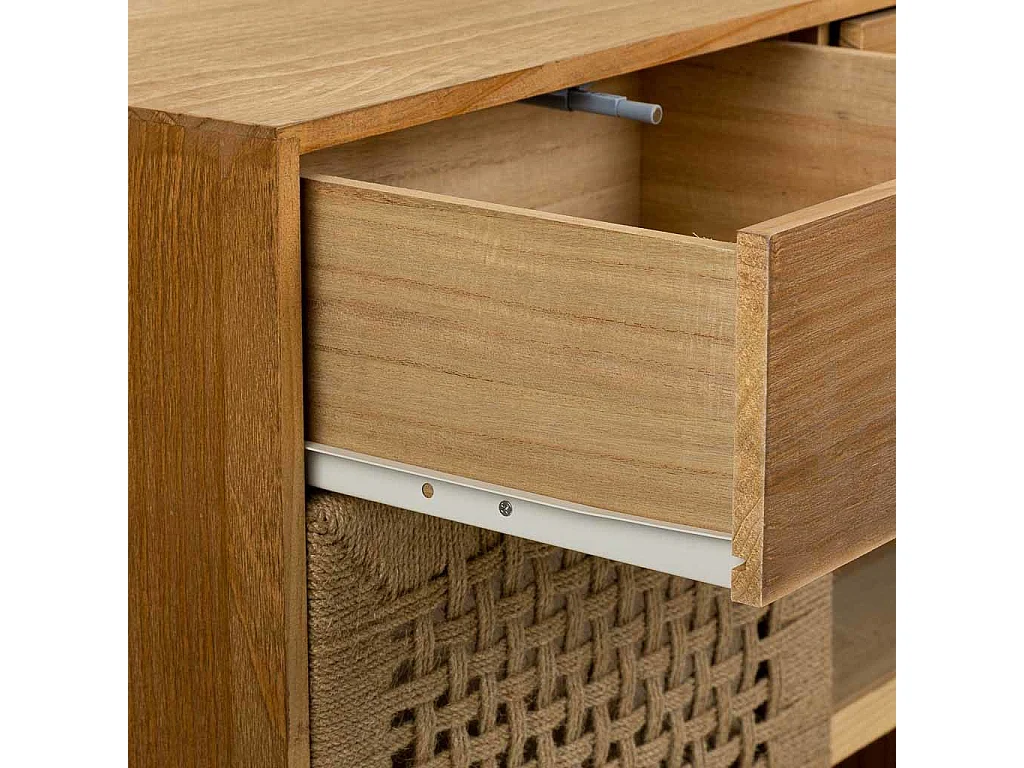 Aparador de madera y cuerda trenzada marrón 160x36x75