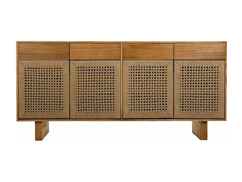 Credenza in legno e corda intrecciata marrone 160x36x75h