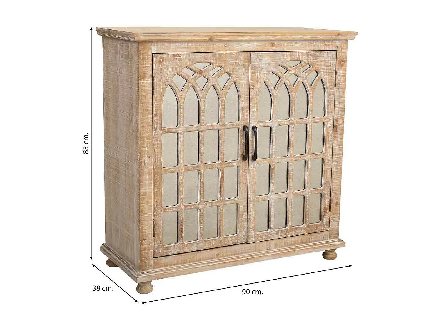 Aparador de madera y cristal 2 puertas 90x38x85h cm