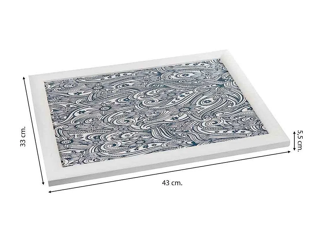 Vassoio in legno laccato bianco 43x33x5,5h