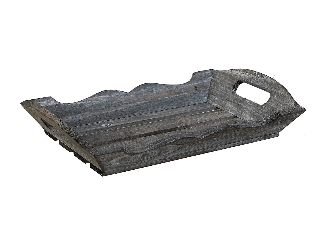 Graues Holztablett 32x20x4/6,5h cm