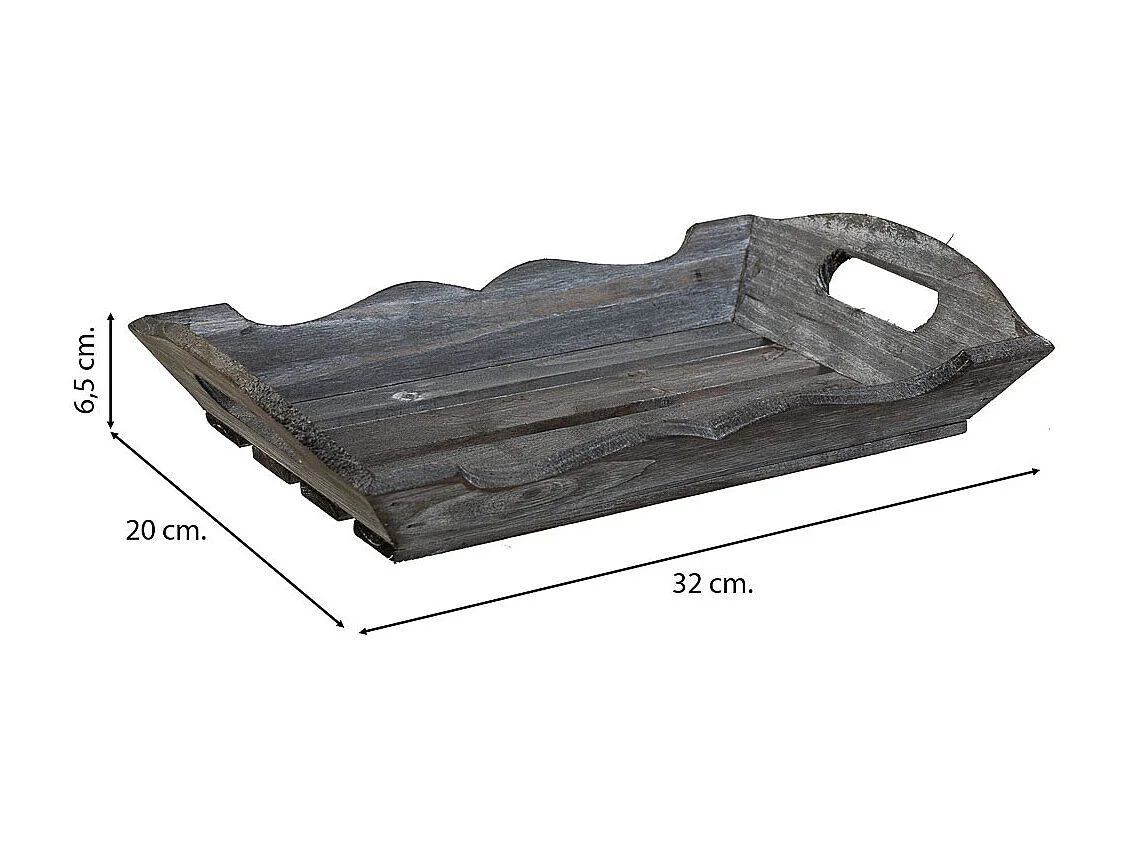 Graues Holztablett 32x20x4/6,5h cm