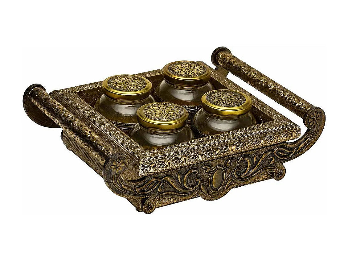 Bandeja de metal com relevo dourado 33x27,5x7