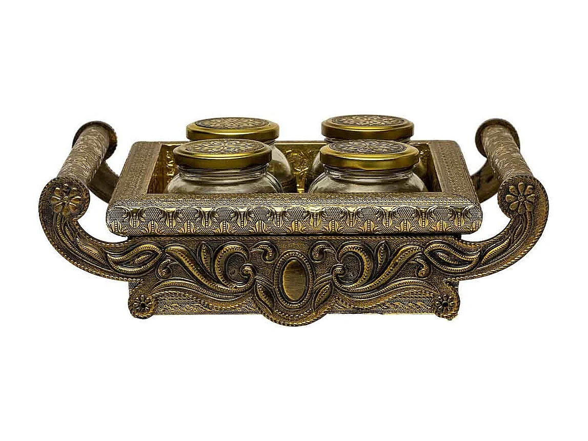 Bandeja de metal com relevo dourado 33x27,5x7