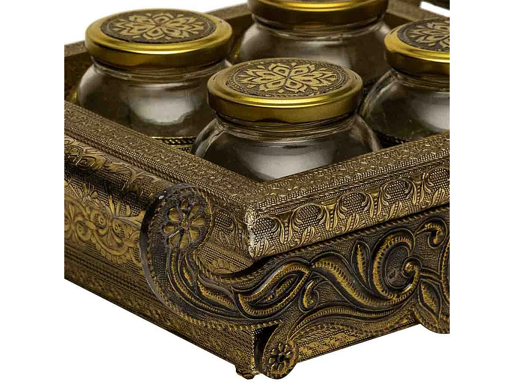 Bandeja de metal com relevo dourado 33x27,5x7