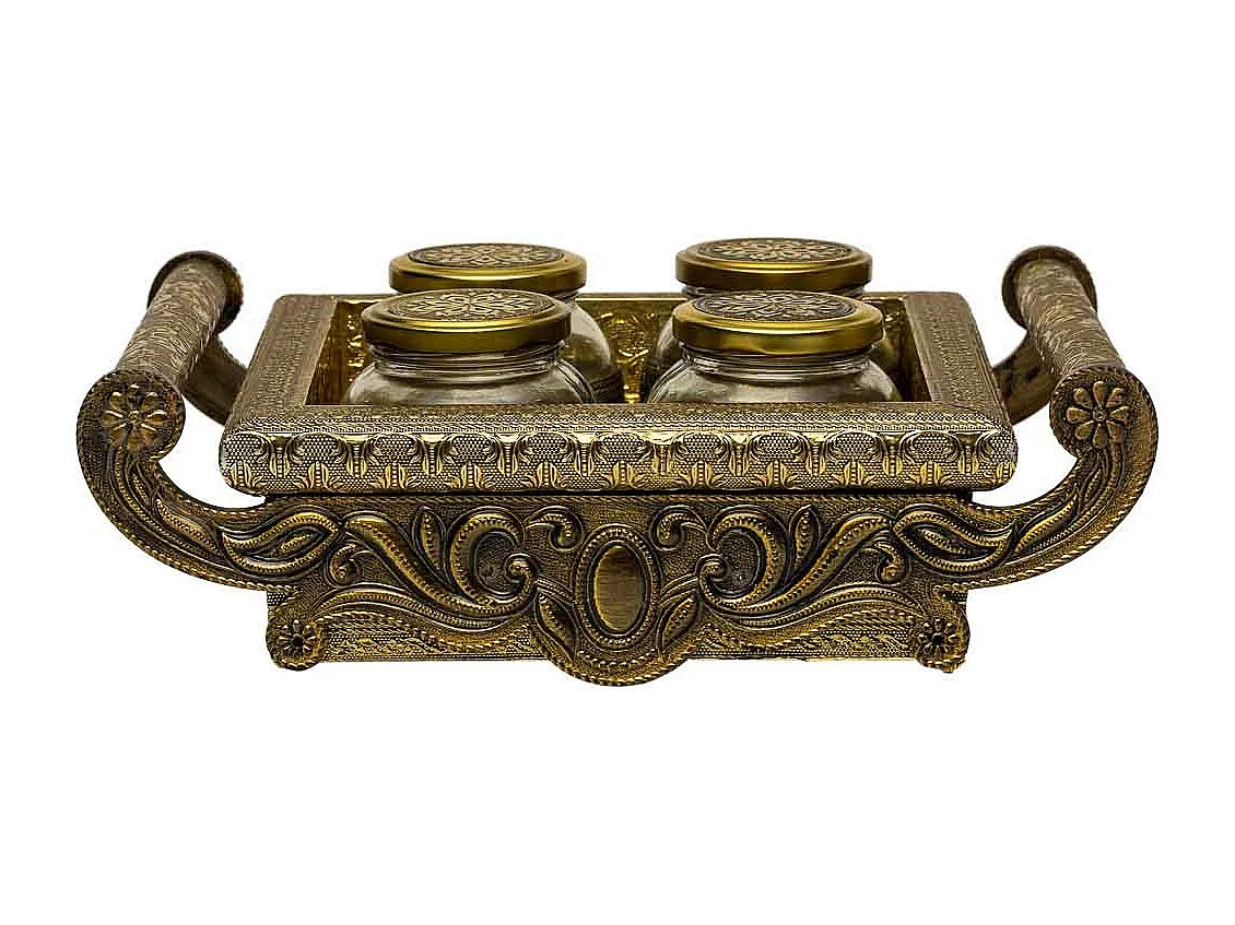 Bandeja de metal com relevo dourado 33x27,5x7