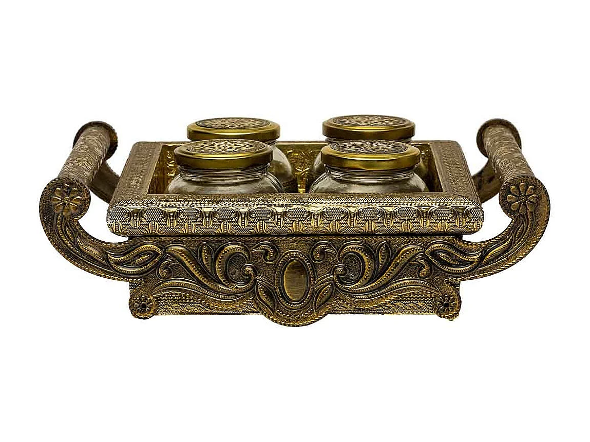 Bandeja de metal com relevo dourado 33x27,5x7
