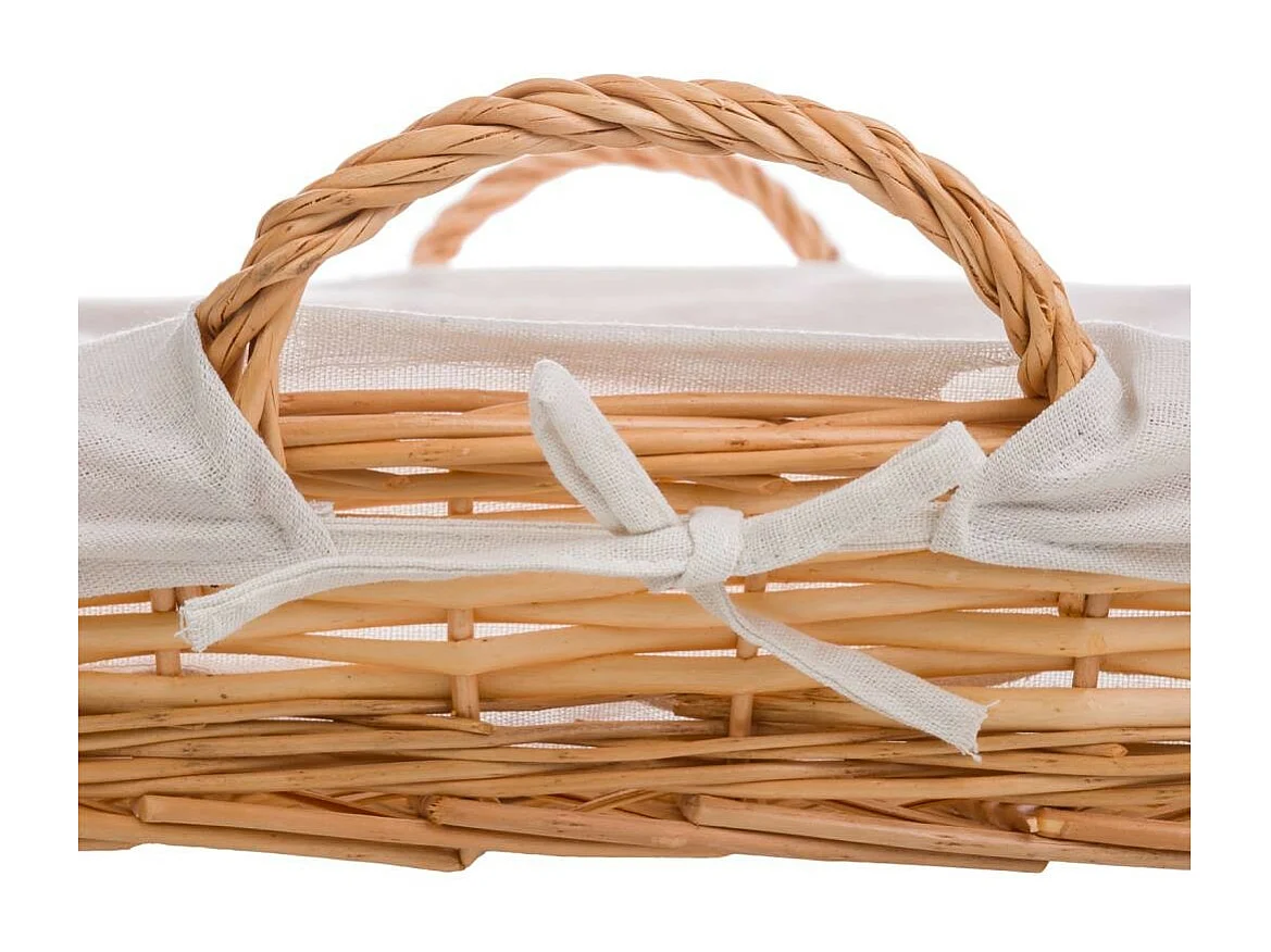 Bandeja de mimbre con forro blanca 65x50x9