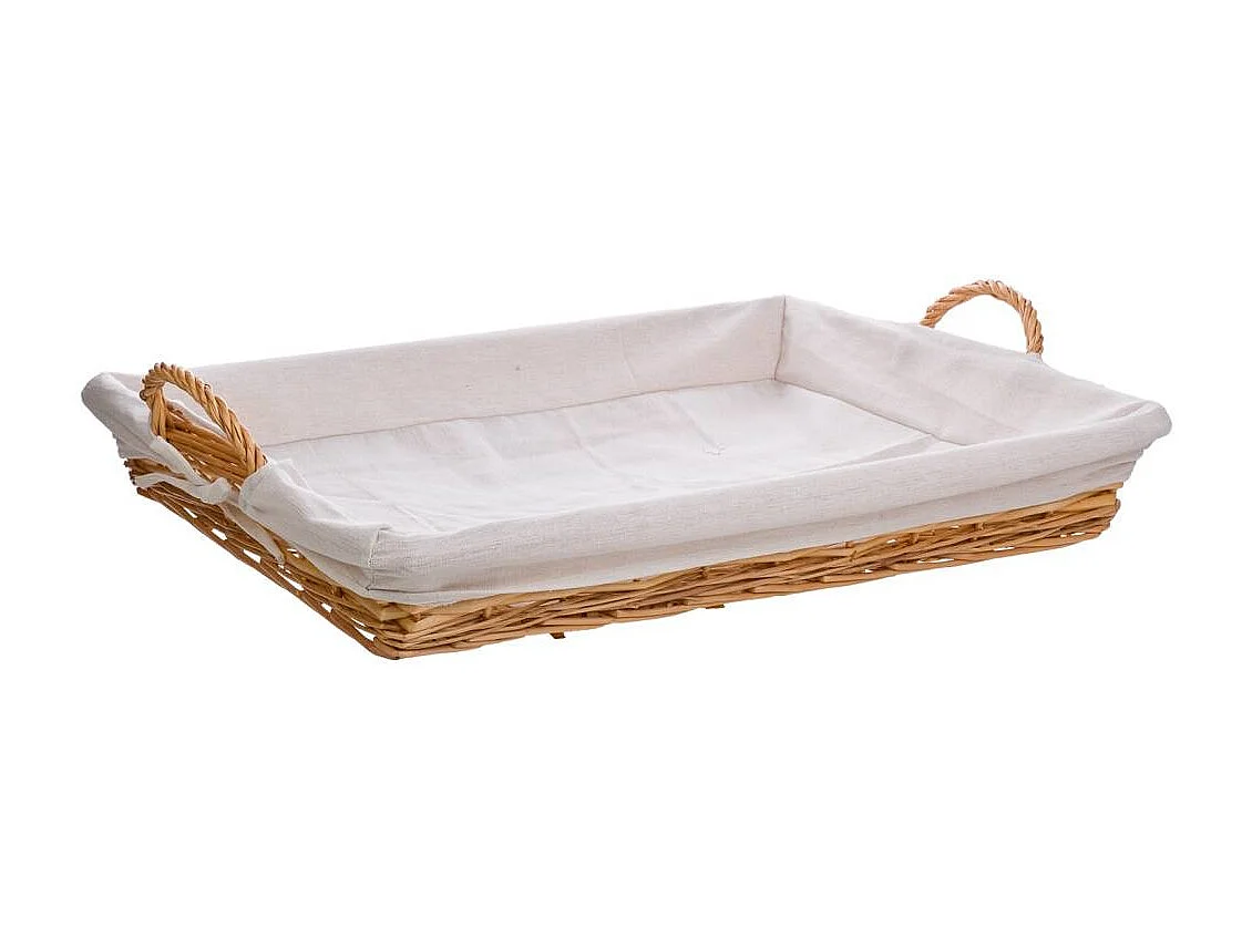 Vassoio in vimini con rivestimento bianco 65x50x9h