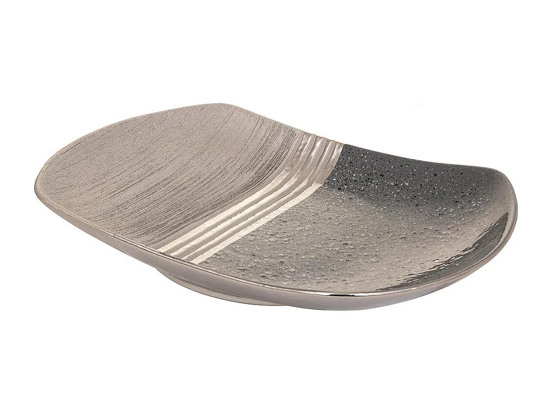 Centre de table en céramique argentée 38x26,5x5,5h