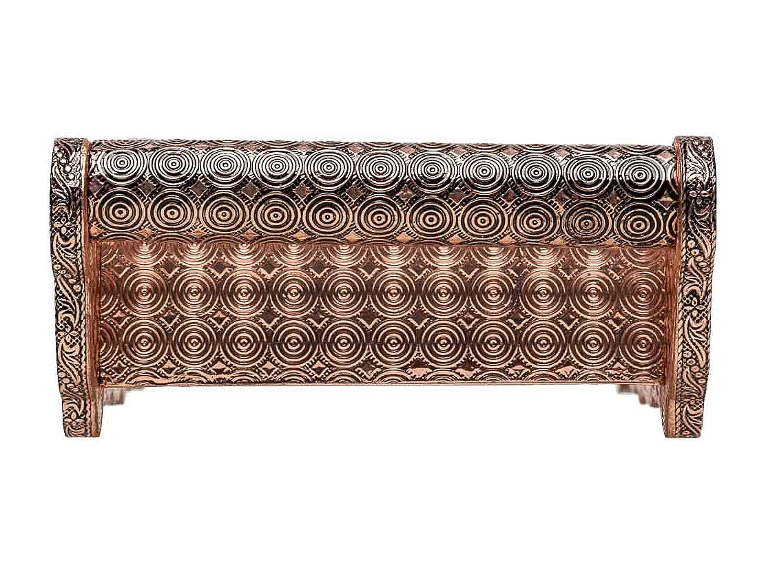 Bandeja de metal com relevo cor cobre 25x13x6