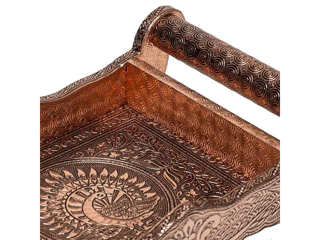 Bandeja de metal com relevo cor cobre 25x13x6