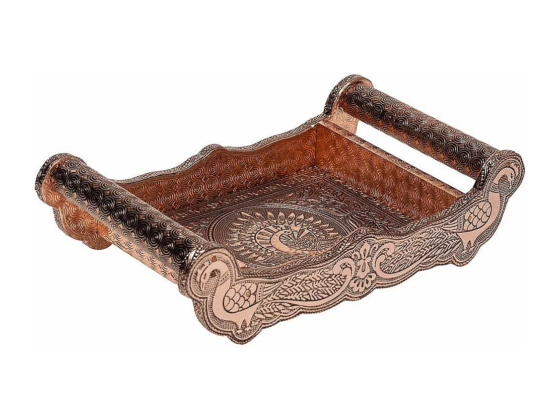 Bandeja de metal com relevo cor cobre 25x13x6
