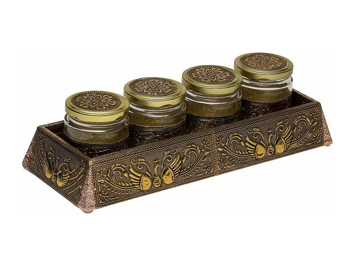 Bandeja de metal com relevo dourado 30,5x10x8